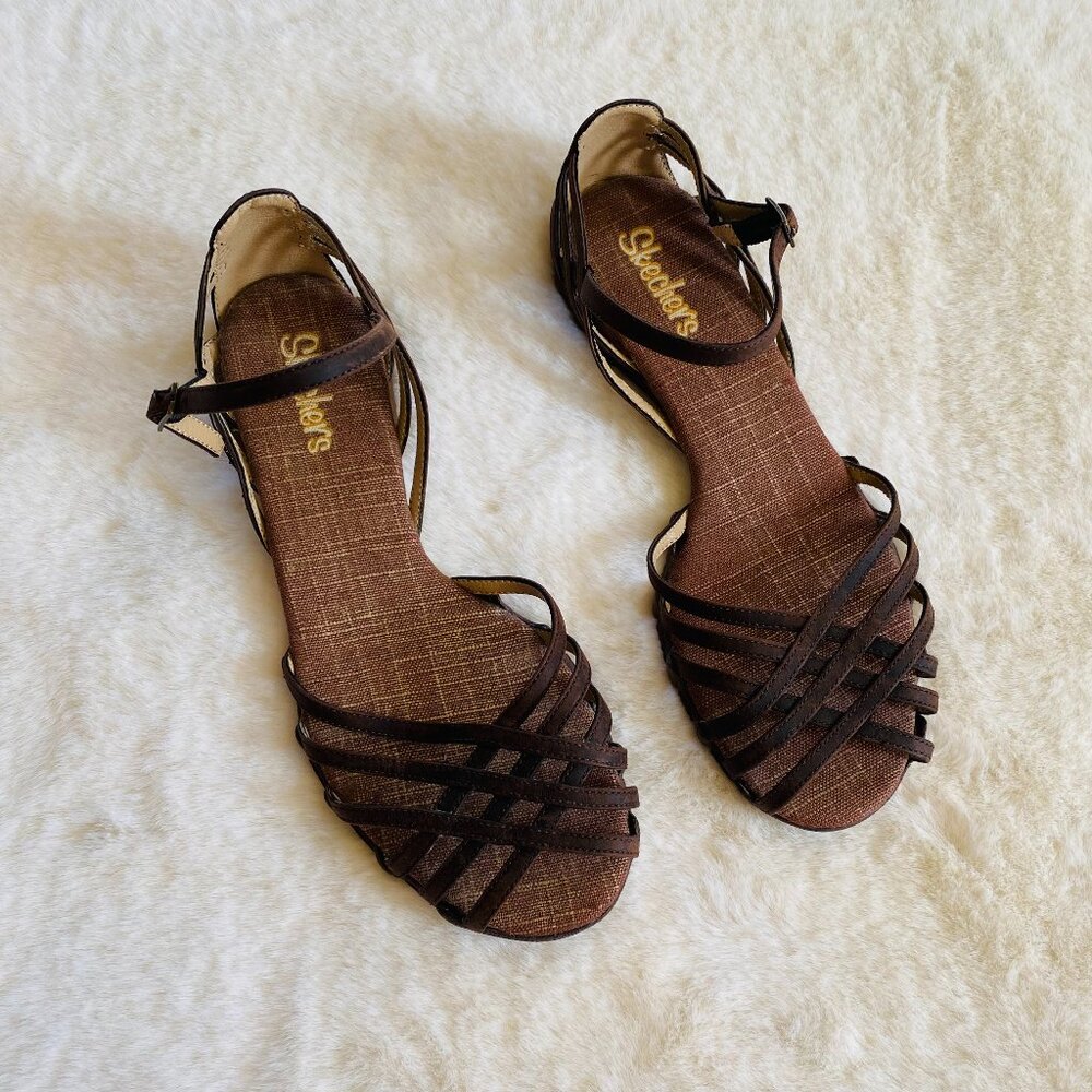 Skechers Brown Leather Adjustable Ankle Strap Sandals Women's size 7.5